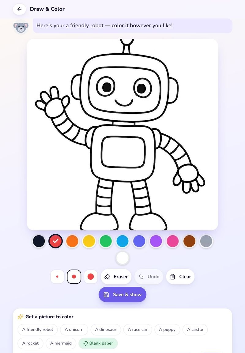 A coloring page being painted, with a gallery below
